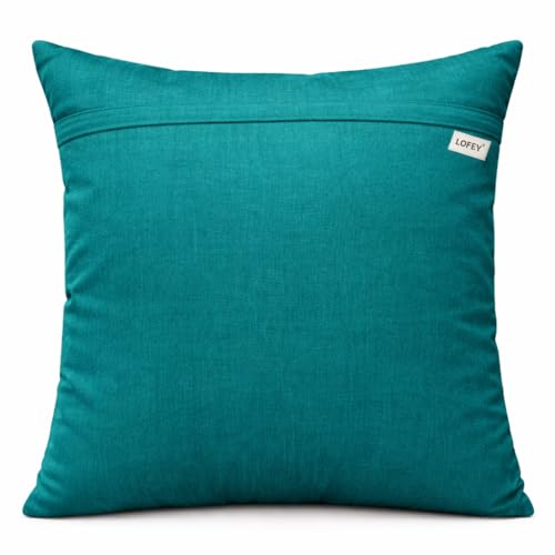 Image of LOFEY Dupion Silk Cushion Cover, 16 x 16 Inch (40 x 40 cm), Decorative Sofa Pillow Cover, Zipper Closure (2, Teal)