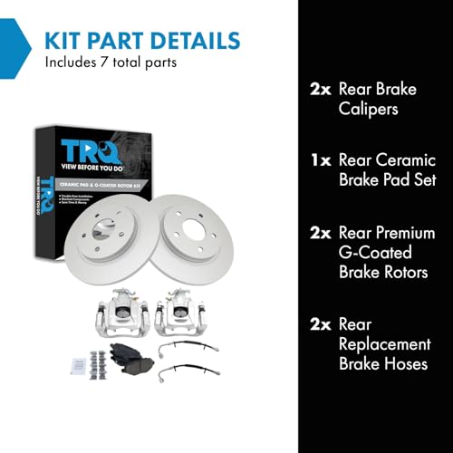 Image of TRQ Rear Brake Pad and Rotor Set Ceramic G Coated Rotors Calipers Compatible with 2012-2016 Chrysler Town and Country Grand Caravan 2012-2015 Ram Cargo Van 2013-2014 Volkswagen Routan