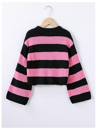 Image of BEAUDRM Girl's Cute Bow Sweater Crew Neck Long Sleeve Drop Shoulder Loose Pullover Tops