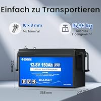 DCHOUSE 12V 150Ah Lithium batterie mit Bluetooth und SOC Warnanzeigeleuchte – Ansicht 6