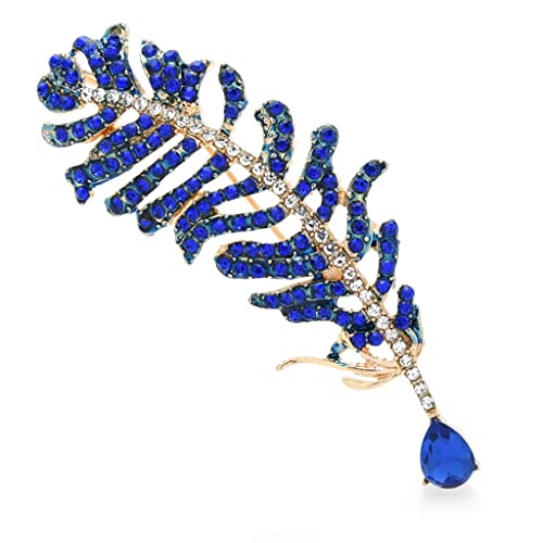 Broche de plumes bleu pour hommes - Accessoire de robe chic 6,7 * 2,7 cm