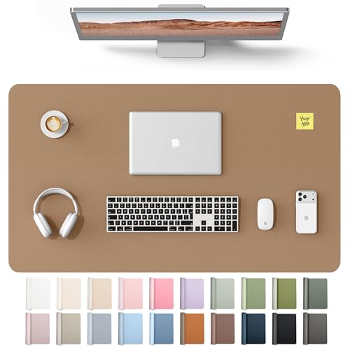 Image of YSAGi Leather Desk Protector, Office Mat, Large Mouse Mat, Non-Slip PU Leather Blotter, Laptop Desk Mat, Waterproof Writing Pad for Office and Home(Khaki, 40 inch x 24 inch)