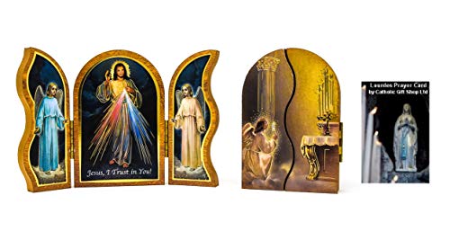 Tríptico plegable de la divina misericordia con oración y estampa de Lourdes