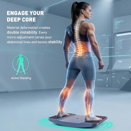 Image of Standing Desk Balance Board - High-Rebound Comfort Core Wiggle Board for Active Standing - Lateral Tilt Exercise Board for Office Work with Washable TPE Massage Pads - 220 lbs, Gray