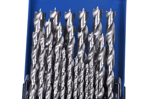 Image of Century Drill & Tool 37280 Brad Point Wood Bit Set, 25 Piece | cuts steel & wood, heat-resistant coating