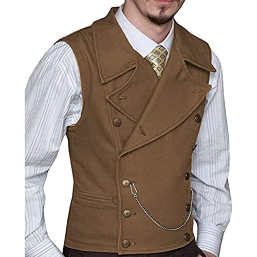Suit Vest for Men, Double Breasted Wide Lapel Slim Fit Groomsmen Waistcoat Formal Business Sleeveless Dress Suit Vest (Color : Brown, Size : 5X-Large)