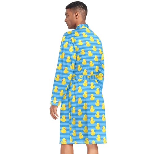 Men's Robe Lightweight Long Sleeve Kimono Bathrobe with Pockets Yellow Rubber Duck Nightgown Shower Robe4