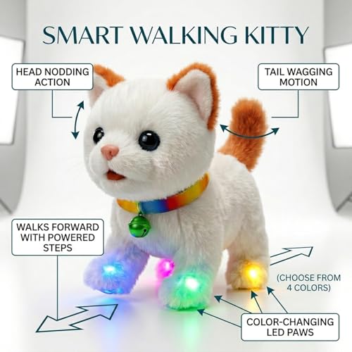 Image of GITGRNTH Walking Talking Lighting Cat - Interactive LED Cat Toy - Musical Cute Kitty with Glowing Light Paws - Electronic Cat with Sound - Gift for Girls and Boys Baby