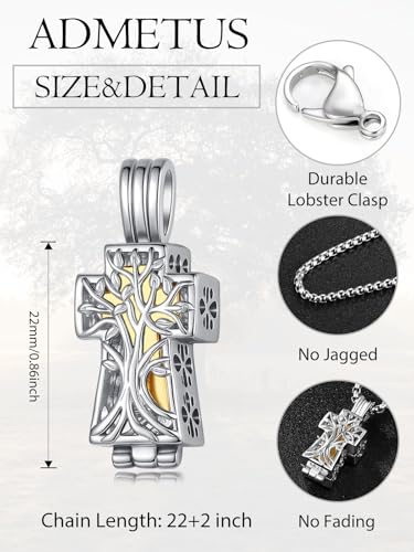 ADMETUS Patron Saint Cross Urn Necklace 925 Sterling Silver Cremation Jewelry for Ashes Memorial Gifts for Men with 2.5mm 22"+2" Rolo Chain2
