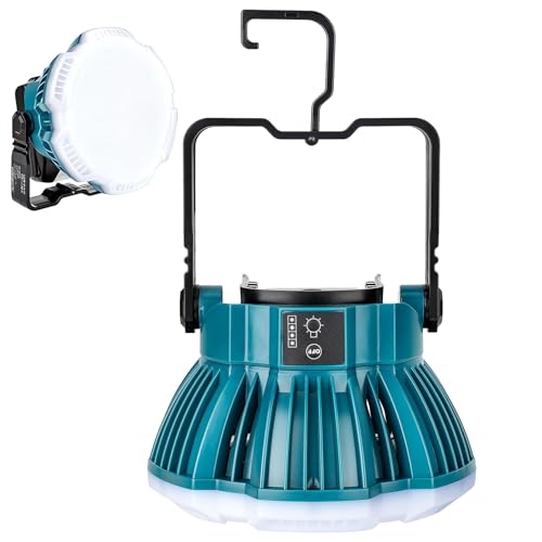 GRVODFRTA LED Camping Lantern Light Compatible with Makita 18V Battery, 2400LM 3 Adjustable Brightness Cordless Portable LED Work Light Floodlight with Hook for Tent Jobsite Ceiling(No Battery)