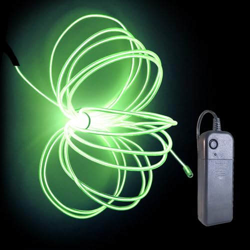 mvthenxi EL Wire - Portable Controller Adapter Neon Light, Cuttable Glowing Neon Strip for DIY Decoration. (Fluorescent Green, 1pack-5m)