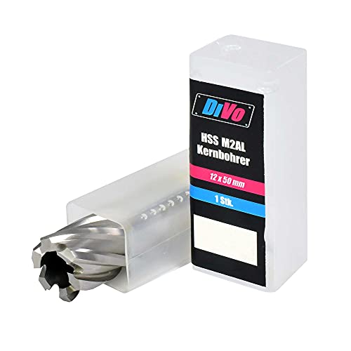 DiVo Fraise à carotter diamètre 12mm x 50mm (en acier rapide M2AL, culot Weldon 19 mm)