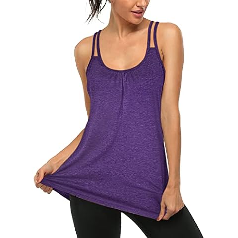 BLEVONH Womens Athletic Tank Tops Summer Flowy Tanks for Women 2022 Racerback Spaghetti Strap Tops Sleeveless Gym Exercise Running Athleta Clothing Activewear Light Purple Large Cover