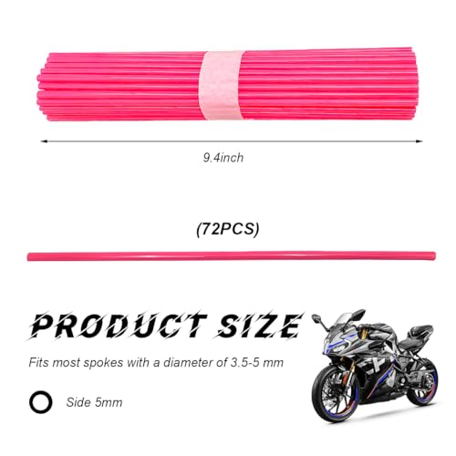 Image of 72PCS Dirt Bike Spoke Covers, Motorcycle Spoke Skins Wheel Wraps Pipe for 8 inch-21 inch Rims, Dustproof Wheelchair Rim Decoration Protector Pipe Trim for Bicycle Dirt Pit Bike (Pink)