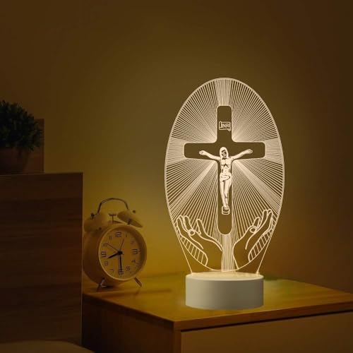 Image of 3D Illusion Lamp Jesus Cross Night Night,USB Power Warm Colors Bedside Lamp for Home Room Holiday Decor