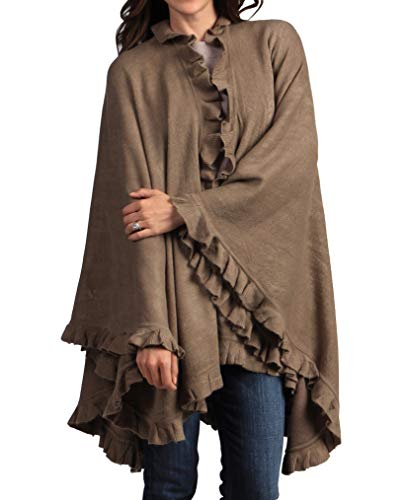 stylesilove Michonne Collection Knit Ruffled 44 x 78 Inch Wrap Poncho Cape for Cold Weather