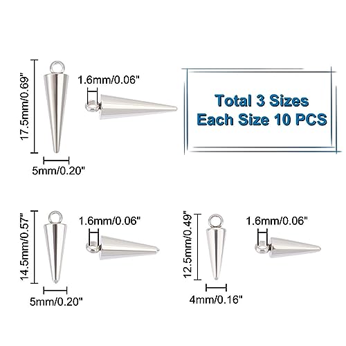 UNICRAFTALE 30pcs Stainless Steel Cone Charm 3 Sizes Punk Style Charm Spike Pendants Dangle Charm for Necklace Earring Bracelet Jewelry Making - Image 3