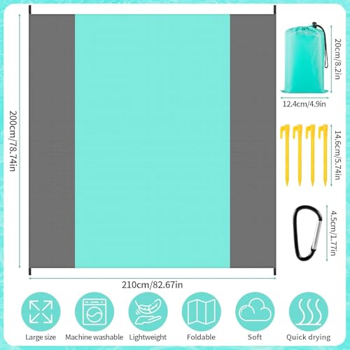 CIRULLI Picknickdecke 210x200 cm,Strandmatte faltbar,Sandfreie stranddecke,Picknickdecke klein Wasserdicht mit Dreieckigen Sandsäcken,4 Heringe,Picknick Decke Outdoor für Picknick,Strand, Camping