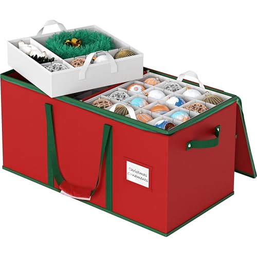 Simple Houseware Heavy-Duty Large Christmas Ornament Storage Box With Adjustable Dividers