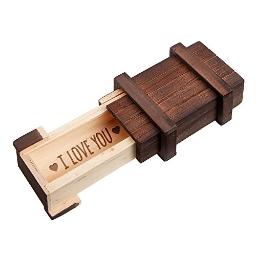 Caja regalo m&aacute;gica con cerradura rompecabezas y grabado &ndash; Love &ndash; Amor - De madera...