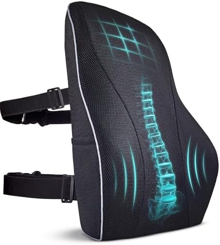 Extra Dense Lumbar Pillow with Double Adjustable Straps - Ergonomic Lumbar Support Pillow for Office Chair, Car, Couch Firm Back Support for Lower Back & Spine Pain Relief Memory Foam Cushion