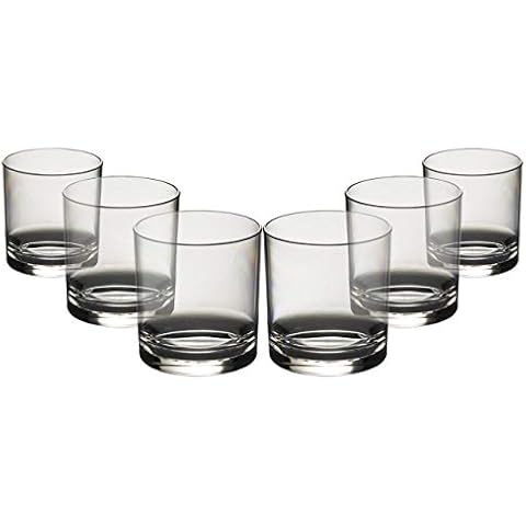 Virtually Glass Set of 6 Roltex Unbreakable Reusable Polycarbonate Plastic Whisky/Juice Glasses (Volume 275ml/9.65 oz Height 8cm Max Diameter 7.4cm Cover
