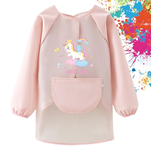 FYting bata escolar niña, mandilon escolar niña, bata plastico niños, Material TPU seguro, Mano de obra fina, puños elásticos, flexibilidad ajustable, impermeable, no ensuciará la ropa (Rosa)