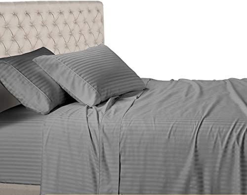 Image of Sofrito Bed Sheet Glace Cotton Striped - 300 TC - King (100 inchx108 inch) - with 2 Pillow Cover | Ideal for Hospitals, Clinics, Hostels, PGs, Hotels & Guest Houses | Steel Grey