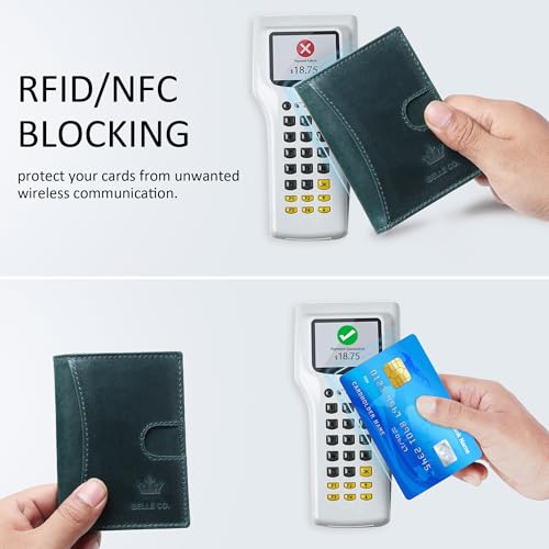 Image of Genuine Leather Bifold RFID Blocking Slim Stylish Credit Debit ATM Card Holder Wallet for Men Women (Bottle Green)