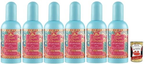 Tesori d'Oriente Ayurveda Profumi Edt Eau de Toilette 6x 100 ml spray, Aromatic perfume, Frischer und blumiger Duft + Italian Gourmet polpa 400g