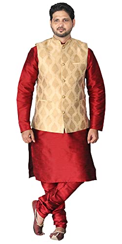 Image of Men's Silk Kurta Pajama Jacket /Waistcoat /Blazer Set