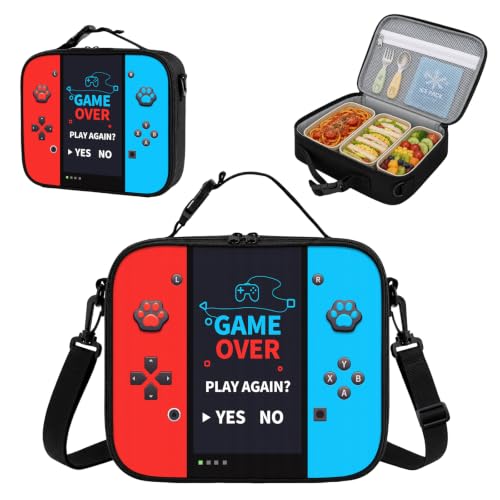 Game Console Insulated Lunch Bag lonchera for Teen Boys Girls Kids Reusable Large Capacity Gamer Lunch Box with name tag Adjustable Strap for School Office Picnic Portable Waterproof Leakproof