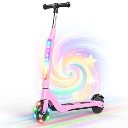 SISIGAD Electric Scooter for Kids Ages 6-12, LED Light-Up Deck, Kids Scooters with 3 Adjustment Levels Handlebar to 36 Inches High,5.3" Wheel UL Certificated Kick Scooter