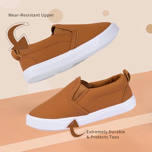 Image of Boys Leather Slip on Sneakers Casual Leather Brown 7