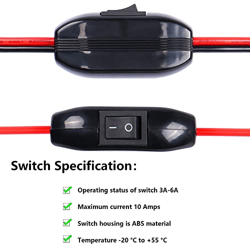 Image of SinLoon Cigarette Lighter SAE Battery Charger Cable with Switch, 12V, 10FT