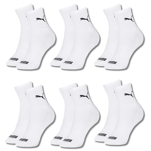 PUMA 6 ParesMeia Cano Médio Alto com Sola Atoalhada e Faixa Tensora Esportiva Academia Unissex Adulto, 6 Brancos, 39-43