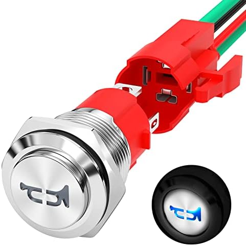 Joinfworld Horn Button 12V 20A Heavy Duty 16MM Metal Horn Switch Speaker Blue LED Illumianted Stainless Steel Momentary Push Button Switch for Marine Boat Auto Air Train