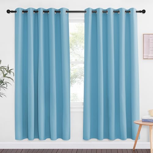 NICETOWN Teal Blue Blackout Curtains for Bedroom 72 Inches Long, Thermal Insulated Room Darkening Grommet Window Curtains for Living Room Nursery, 66 inch x 72 inche, 1 Panel