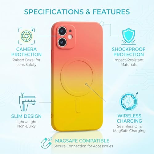 Image of amazon basics Gradient Mag-Safe Case for iPhone 11 | Soft Silicone Shockproof Cover with Camera Protection | Slim Lightweight Design | Smooth Touch & Durable - Orange & Yellow