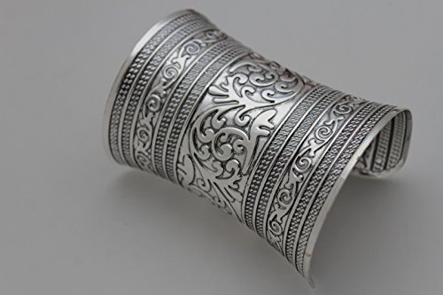 Women’s Silver Metal Long Cuff Bracelet – Wide Adjustable Filigree Band – Wonder Style Jewelry Accessory3