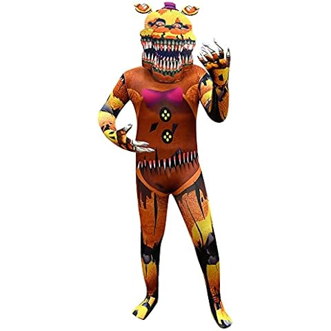 Five-Nights at Freddy's Pajamas Costume Fancy Dress Jumpsuits for Children Boys' Halloween Party Outfit 3D Style Bodysuit with Separate Headgear Deep Brown 9-10 Years Cover