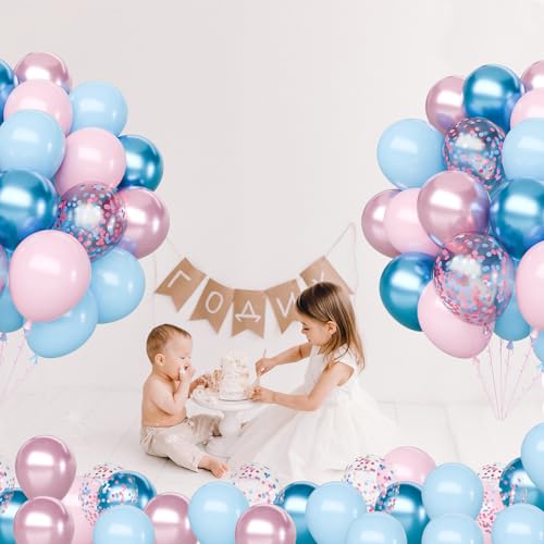 Image of Pink and Blue Latex Balloons Set, 65Pcs 12 Inch Metallic Pink and Metallic Blue Balloons, Gender Reveal Balloons for Boy or Girl Gender Reveal Decorations Birthday Party Baby Shower Anniversary