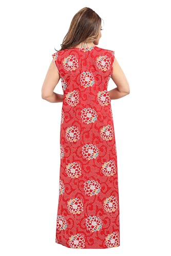 Image of Women's Cotton Free Size Nighty Maxi Dress - Sleeveless Long Floral Printed Night Gown | Soft Breathable Lounge Wear | Full Length Comfortable House Dress