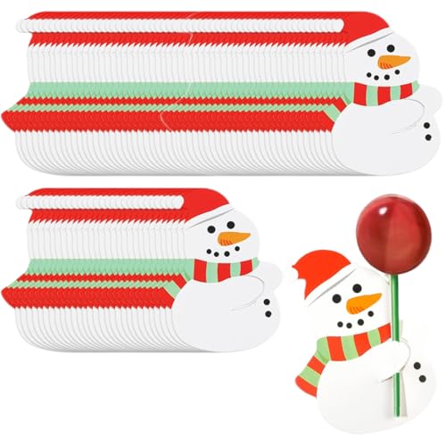 WUYJI Soportes para tarjetas de navidad, Paquete de 50 tarjetas de papel para piruletas navideñas soporte para piruletas navideñas etiqueta de papel tarjeta de embalaje de muñeco de nieve