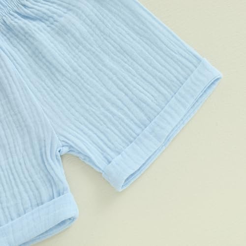 Image of Thorn Tree Toddler Girl Clothes Summer Ruffle Hem Sleeveless Stretchy Top Casual Shorts Cotton Line Outfits