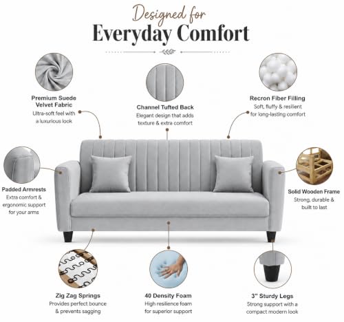 Image of MS Luxury FURNITRE Premium Luster 3-1-1 Sofa Set | 3 Seater | 5 Seater | Velvet Suede Fabric | 7 Colours with Sollid fibare Legs & 4 Cushion Free. (Grey, 3 Seater)