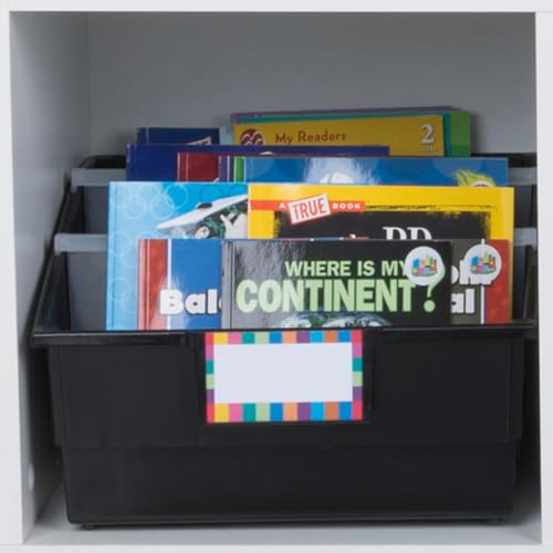 Image of Really Good Stuff Black Picture Book Classroom Library Bins, 4 Pack | 13.5 inch x 13.5 inch x 7.75, Large Plastic Bin Organizers for Book Organization, Documents, Files, Magazines