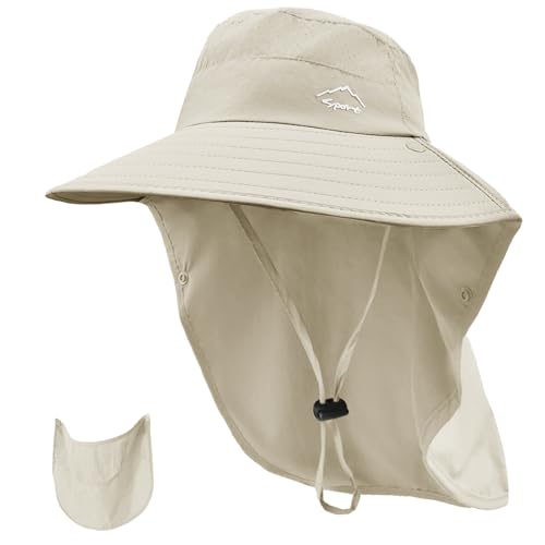 Image of Rosoz Sun Hat for Men Women with Neck Flap,Wide Brim UPF50+ Fishing Hat with Detachable Face Cover Outdoor Sun Protection Hat