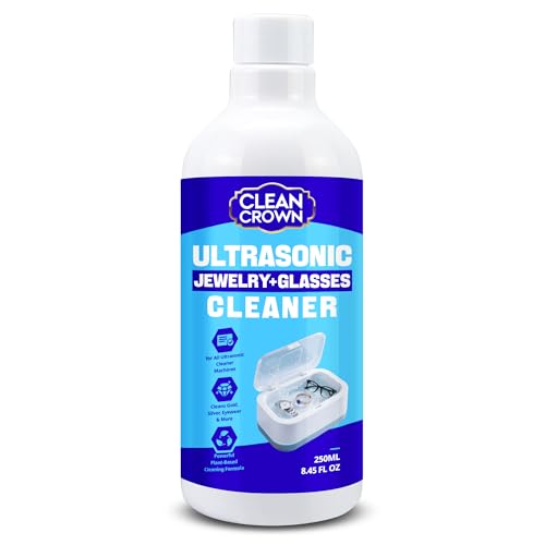 CleanCrown Ultrasonic Jewelry Cleaner (250ml), Jewelry Cleaner Solution for Gold, Silver, Diamond and More, Gold Jewelry Cleaner Liquid, Gentle Jewelry Cleaning Solution for Ultrasonic Machines & Manual Use