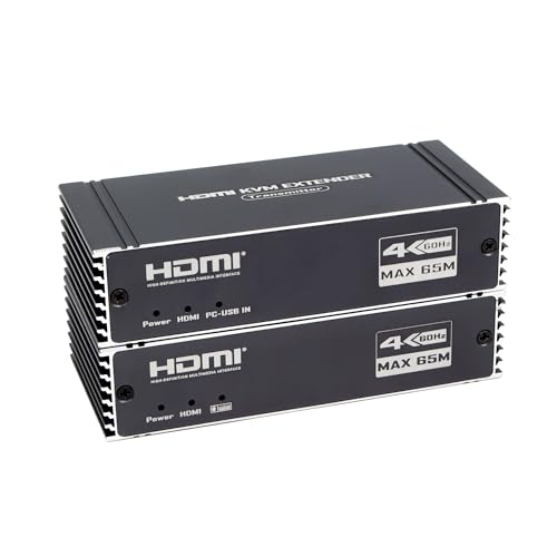Extensor KVM HDMI 4K 60Hz 65M Extensor,HDMI con control KVM USB RJ45 65M sobre Cat5e/Cat6 POC con soporte de bucle Teclado y ratón USB para PC